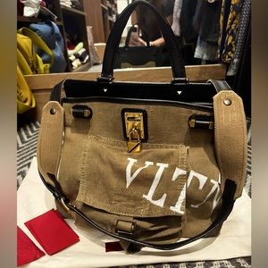 Valentino Garavani Medium Scout Joylock Tote HandBag Military Green Canvas